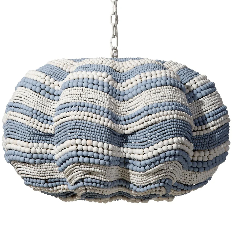 Круглая люстра волнистой формы декорированная бусами Blue White Stripes Wavy Chandelier Белый Золотой Круглая люстра волнистой формы декорированная бусами Blue White Stripes Wavy Chandelier Белый Золотой в Кирове | Loft Concept