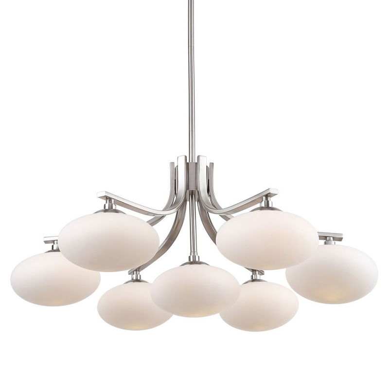 Люстра с овальными белыми плафонами Mushrooms Lamp Никель Белый Люстра с овальными белыми плафонами Mushrooms Lamp Никель Белый в Кирове | Loft Concept
