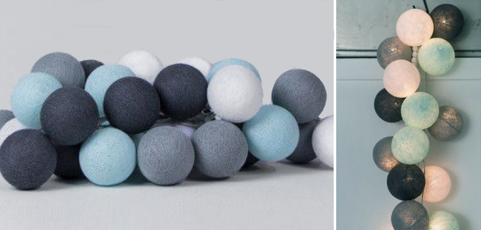 Гирлянда хлопковые фонарики Сotton Ball Aqua-Grey - Loft-Concept в Кирове