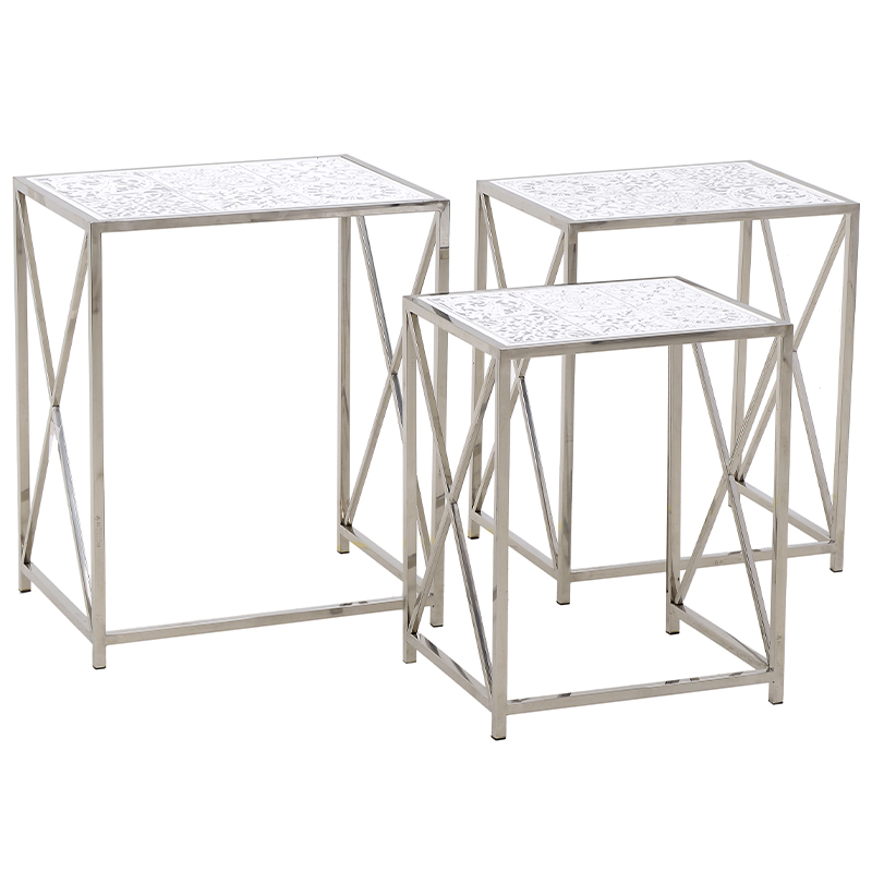 Комплект из 3-х приставных столов Hadiya Side Tables Хром Белый Комплект из 3-х приставных столов Hadiya Side Tables Хром Белый в Кирове | Loft Concept