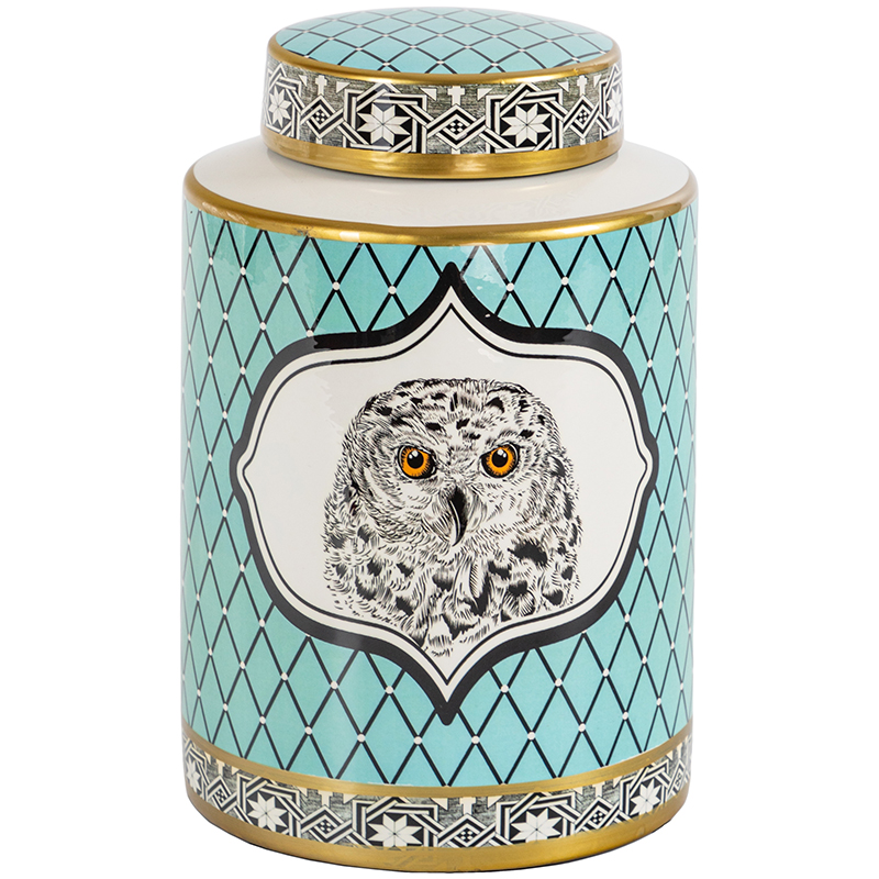 Ваза с крышкой Owl Collection Turquoise Vase Бирюзовый Черно-белый Золотой Ваза с крышкой Owl Collection Turquoise Vase Бирюзовый Черно-белый Золотой в Кирове | Loft Concept
