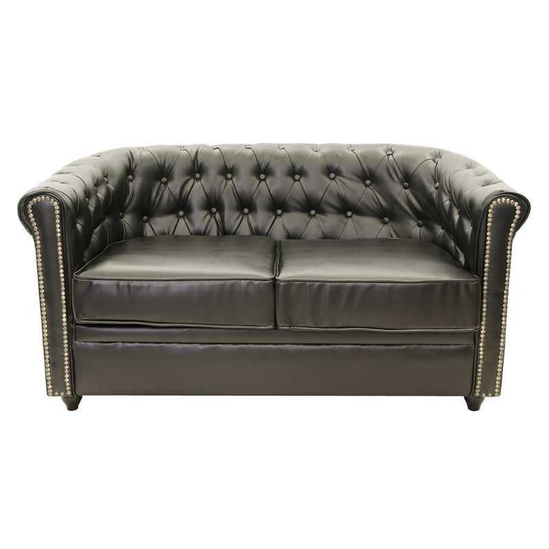 Диван кожаный на деревянных ножках из массива березы Caleb Leather Seating black Черный в Кирове | Loft Concept 