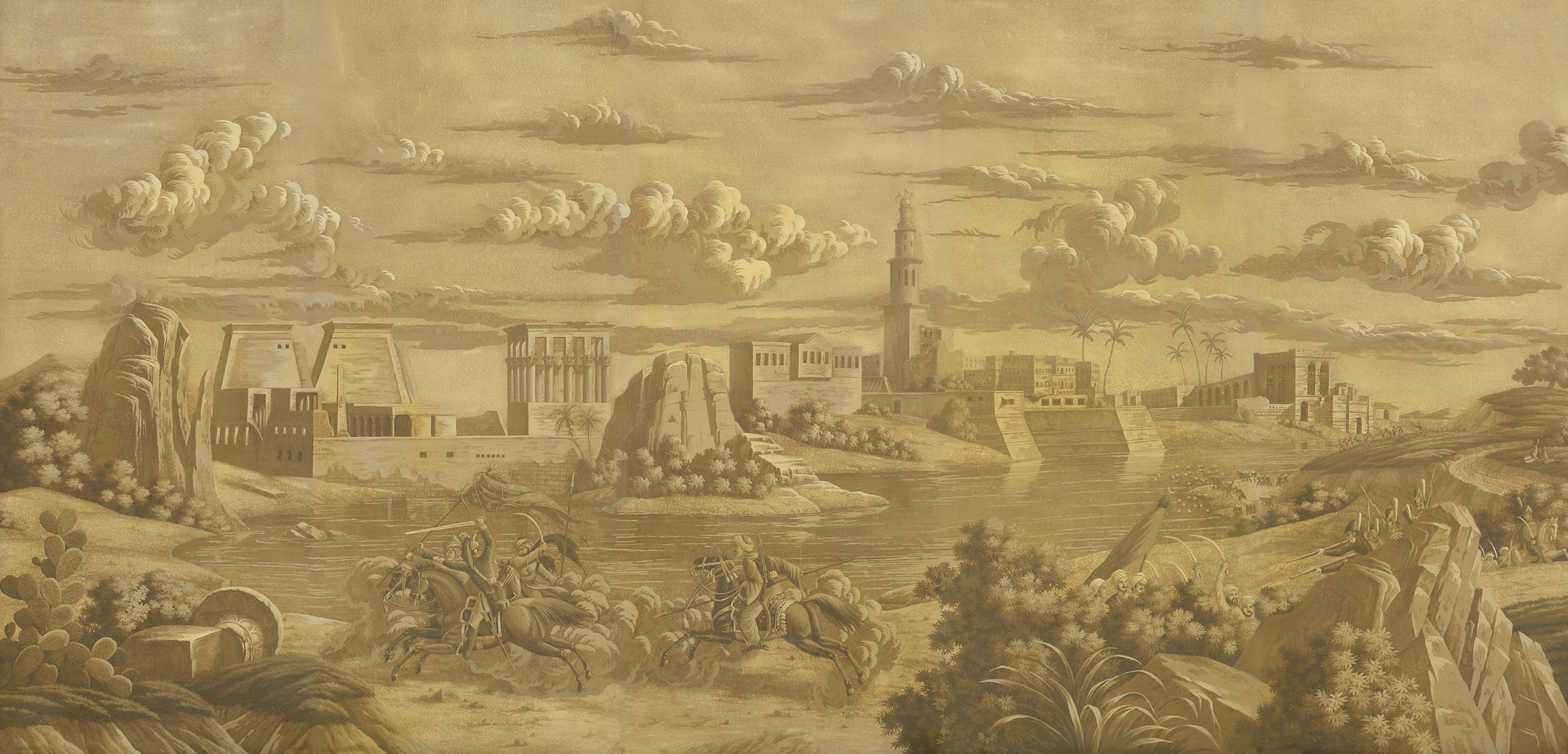 Обои ручная роспись Napoleon's Campaign in Egypt Sepia on antique scenic Xuan paper - постер Loft-Concept в Кирове