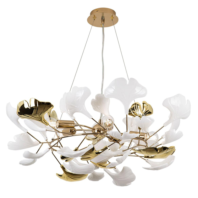 Люстра Wintery flover Gold с Белыми декоративными плафонами Золотой Белый Люстра Wintery flover Gold с Белыми декоративными плафонами Золотой Белый в Кирове | Loft Concept