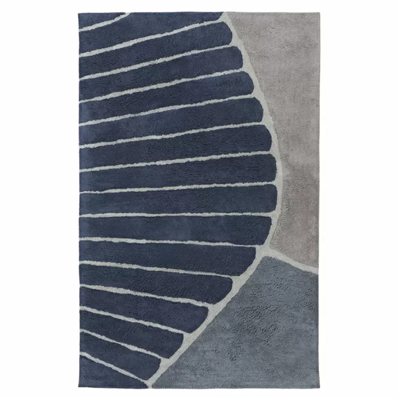 Ковер ворсовый из хлопка с рисунком Elan Stripe Dark Blue-Grey Серый Темно-синий Ковер ворсовый из хлопка с рисунком Elan Stripe Dark Blue-Grey Серый Темно-синий в Кирове | Loft Concept