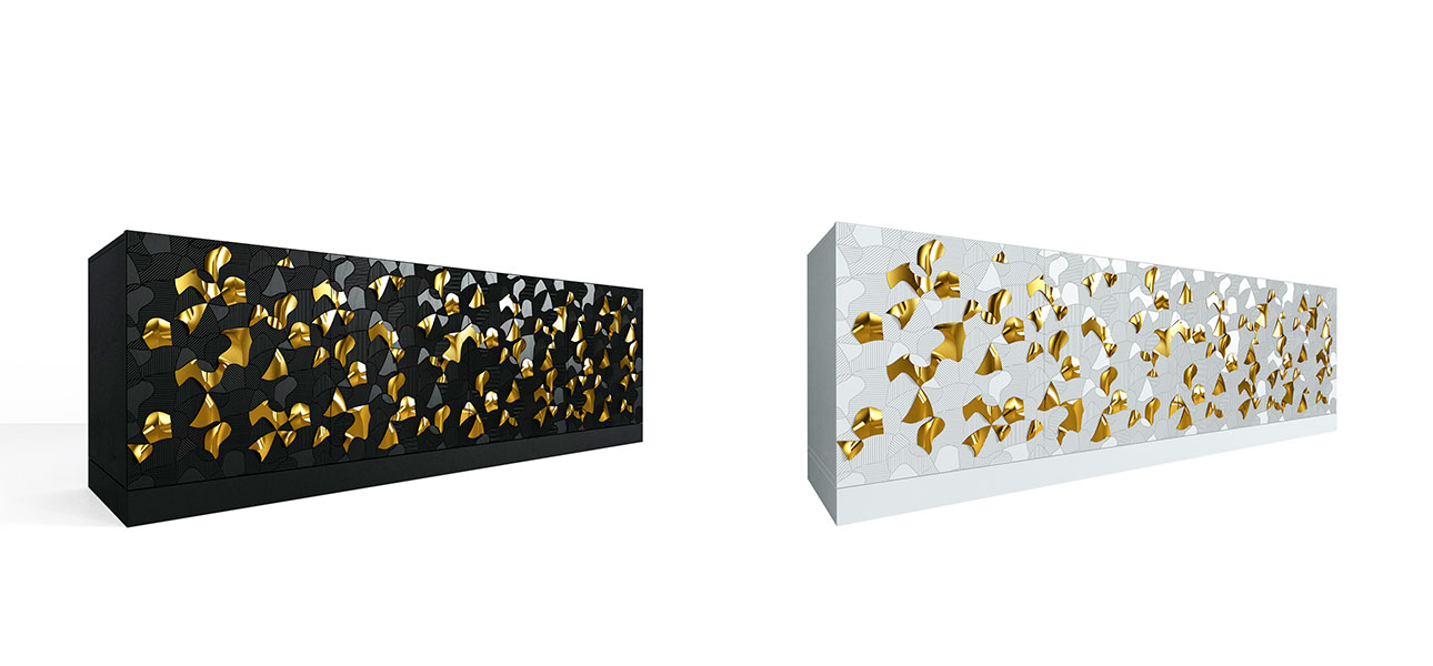 Комод большой инкрустированный золотым орнаментом Wooden Petals Gold - фото