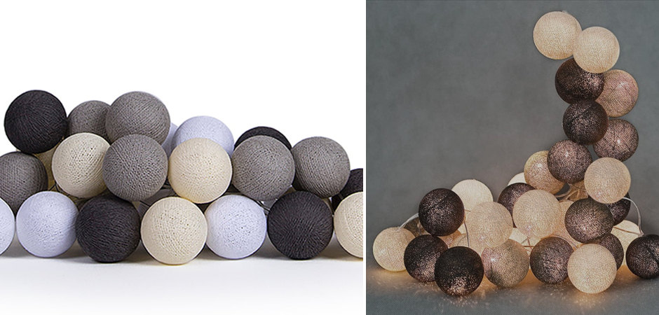 Гирлянда хлопковые фонарики Сotton Ball Taupe - Loft-Concept в Кирове