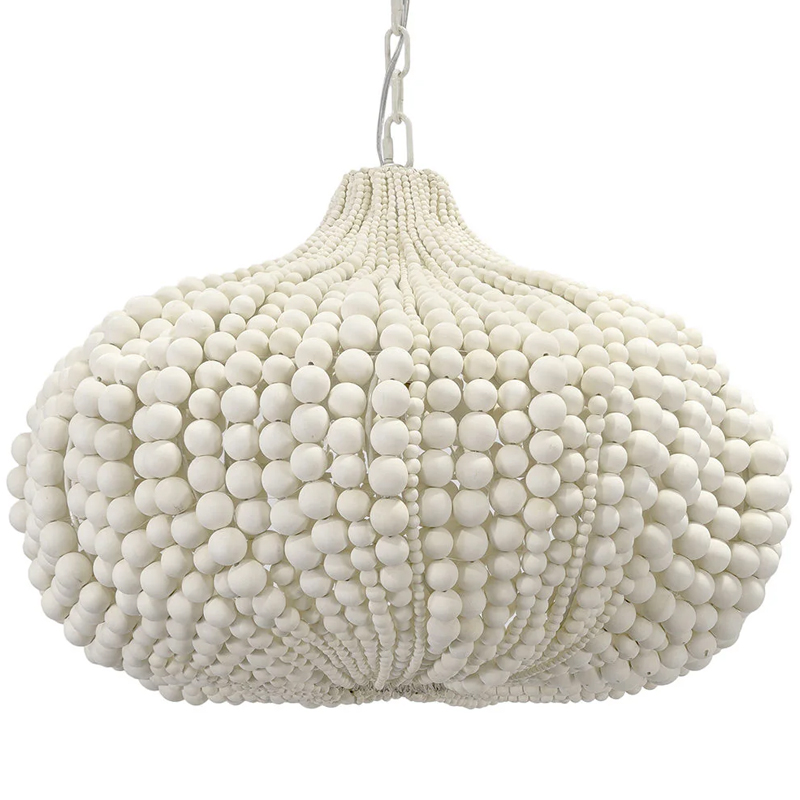 Люстра декорированная белыми деревянными бусинами White Wooden Beads Chandelier Белый в Кирове | Loft Concept 