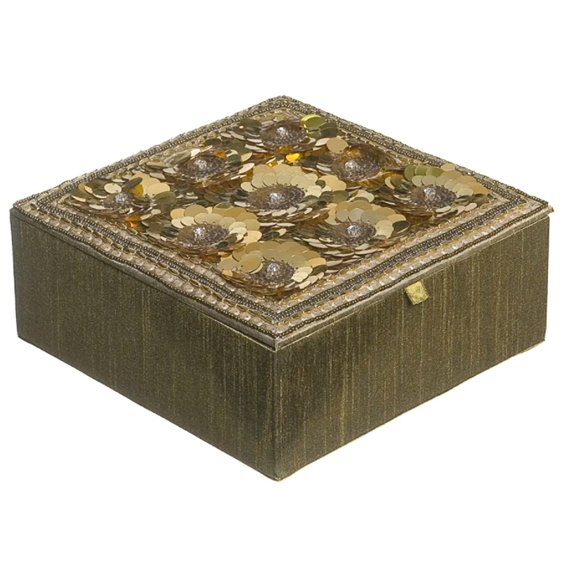 Шкатулка с вышивкой из бисера Flower Beads Embroidery Box Золотой Шкатулка с вышивкой из бисера Flower Beads Embroidery Box Золотой в Кирове | Loft Concept