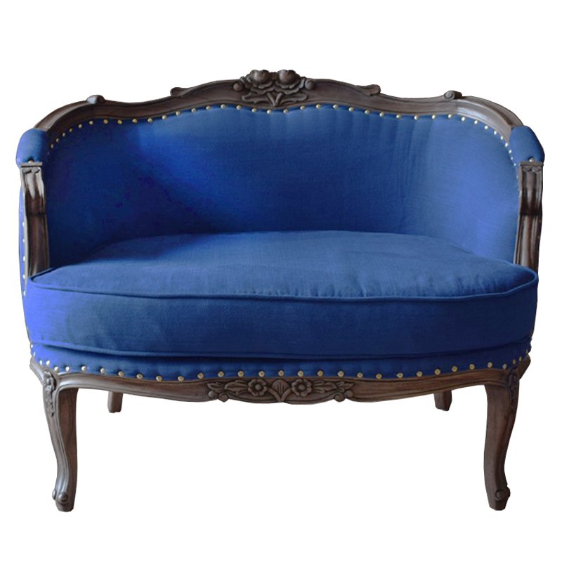 Кресло L.XV MARQUISE GONDOLA CHAIR blue linen Синий Дерево Темно-Серый Кресло L.XV MARQUISE GONDOLA CHAIR blue linen Синий Дерево Темно-Серый в Кирове | Loft Concept