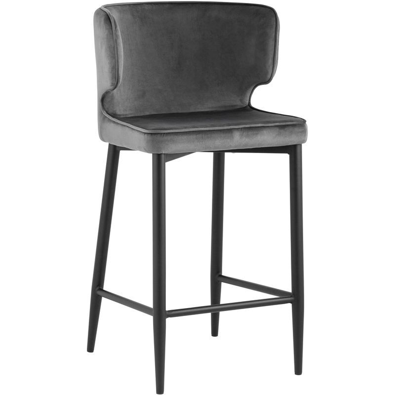 Стул Полубарный Chair посадка 65 см Серый Велюр Серый Черный Стул Полубарный Chair посадка 65 см Серый Велюр Серый Черный в Кирове | Loft Concept
