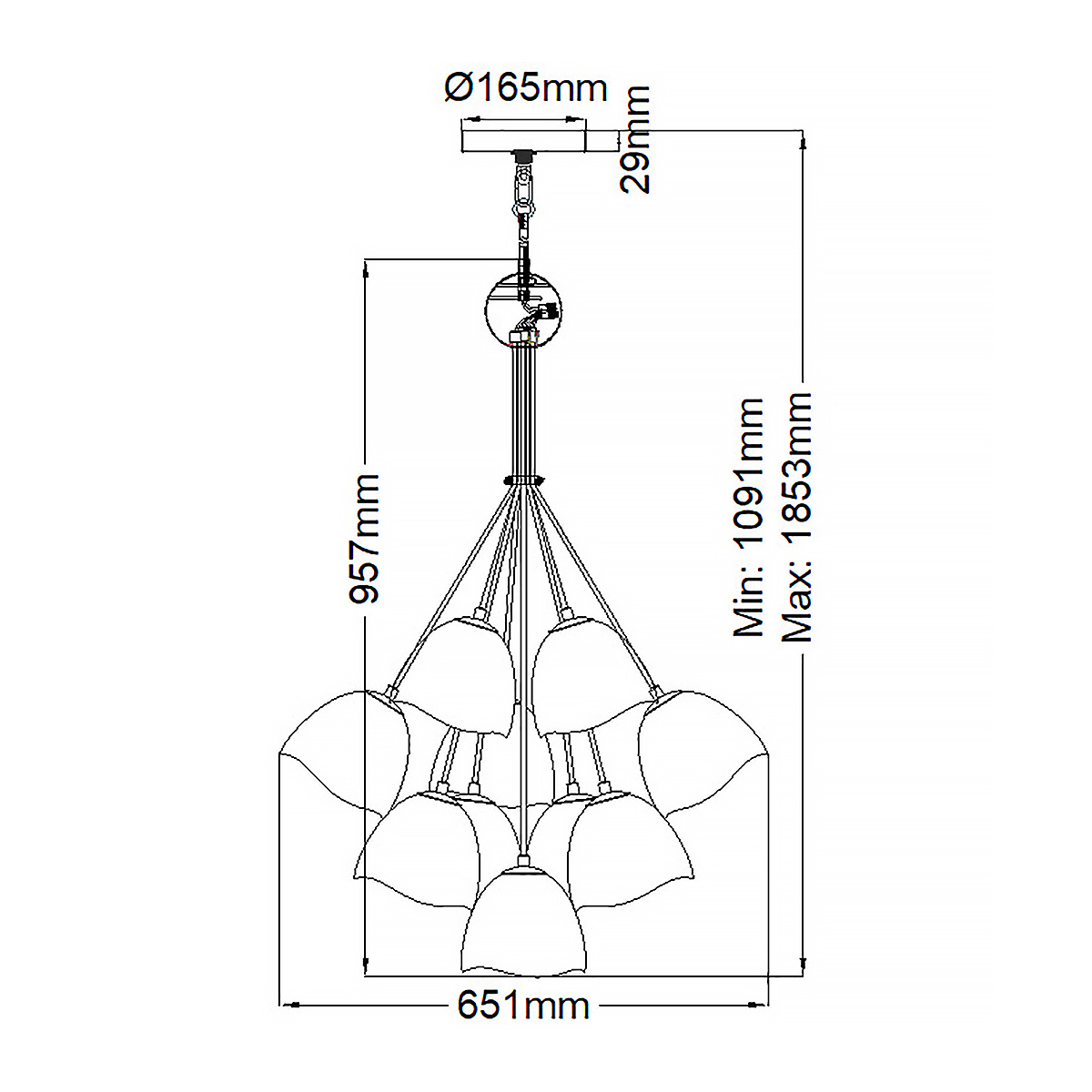 Люстра с 15-ю белыми  плафонами с золотой внутренней поверхностью Hinkley в Кирове