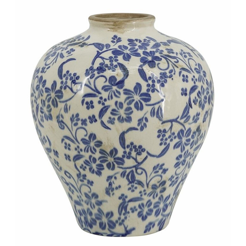 Ваза округлой формы с синим цветочным узором Blue & White Ornament Белый Синий Ваза округлой формы с синим цветочным узором Blue & White Ornament Белый Синий в Кирове | Loft Concept