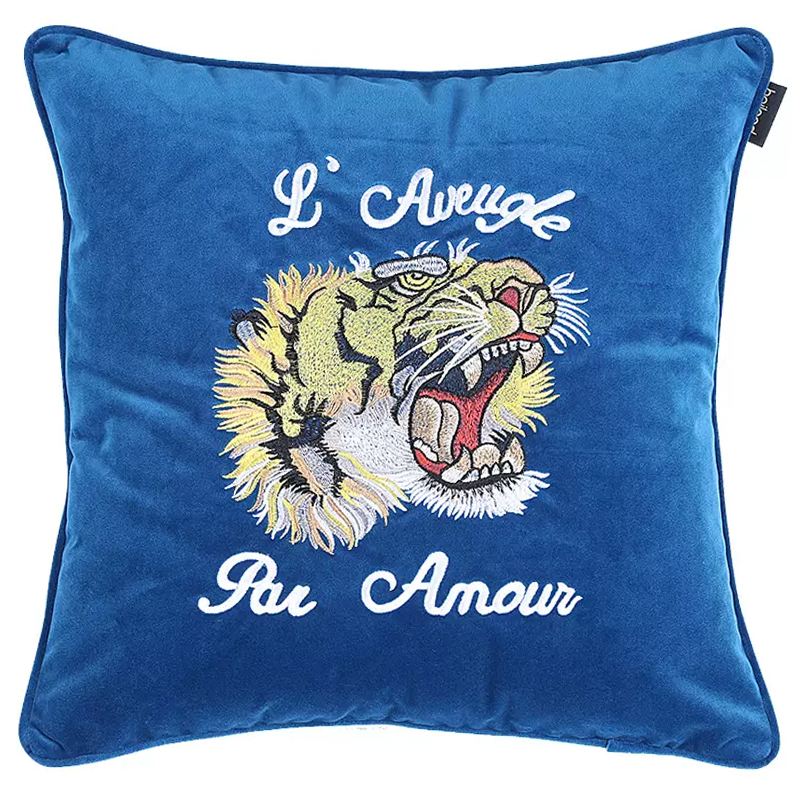 Декоративная подушка Стиль Gucci Tiger Blue Cushion Синий Желтый Белый Черный Декоративная подушка Стиль Gucci Tiger Blue Cushion Синий Желтый Белый Черный в Кирове | Loft Concept