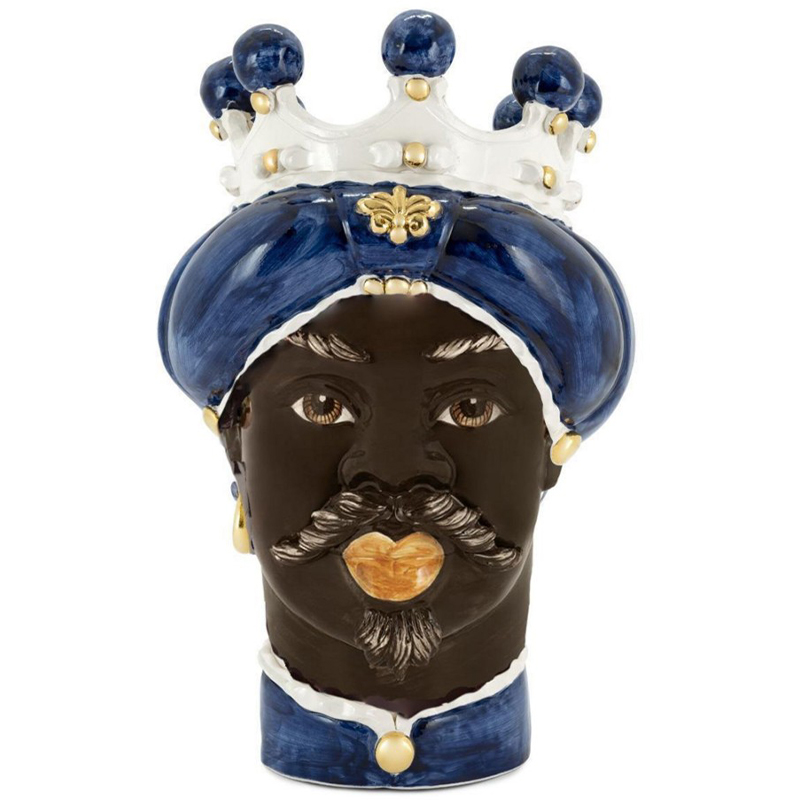 Ваза Vase Moro Man Medium New Dark Blue Синий Коричневый Белый Золотой Ваза Vase Moro Man Medium New Dark Blue Синий Коричневый Белый Золотой в Кирове | Loft Concept