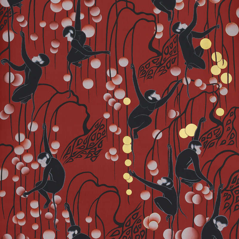 Обои ручная роспись Deco Monkeys Shanghai on Scarlet Lady dyed silk Обои ручная роспись Deco Monkeys Shanghai on Scarlet Lady dyed silk в Кирове | Loft Concept