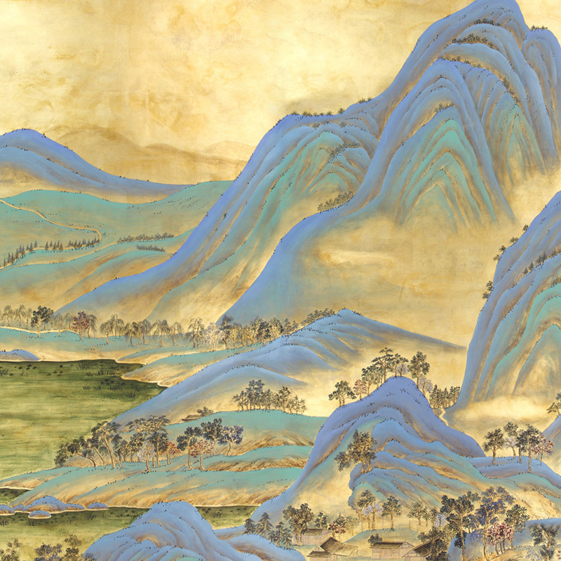 Обои ручная роспись A Thousand Li of Rivers and Mountains Original colourway on Deep Rich Gold gilded paper with gold pearlescent antiquing Обои ручная роспись A Thousand Li of Rivers and Mountains Original colourway on Deep Rich Gold gilded paper with gold pearlescent antiquing в Кирове | Loft Concept