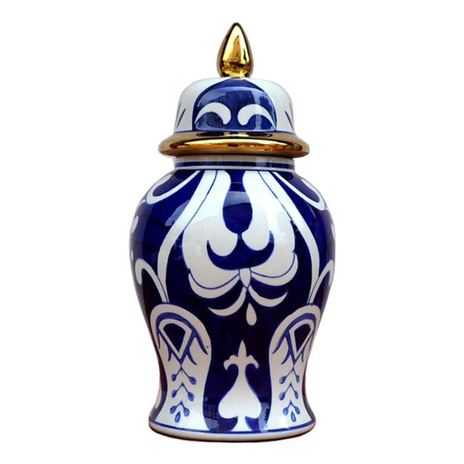 Китайская чайная ваза с крышкой Blue Pattern Белый Темно-синий Китайская чайная ваза с крышкой Blue Pattern Белый Темно-синий в Кирове | Loft Concept
