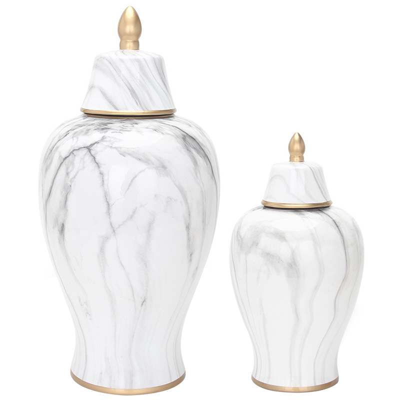 Ваза с крышкой White Marble Gold Vase Белый Мрамор Bianco Белый Серый Золотой в Кирове | Loft Concept 