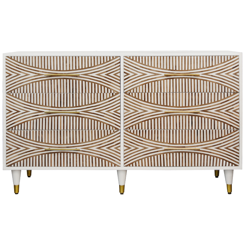 Комод с инкрустацией 6 ящиков Arc Bone Inlay 6 Drawers Белый Коричневый Золотой Комод с инкрустацией 6 ящиков Arc Bone Inlay 6 Drawers Белый Коричневый Золотой в Кирове | Loft Concept