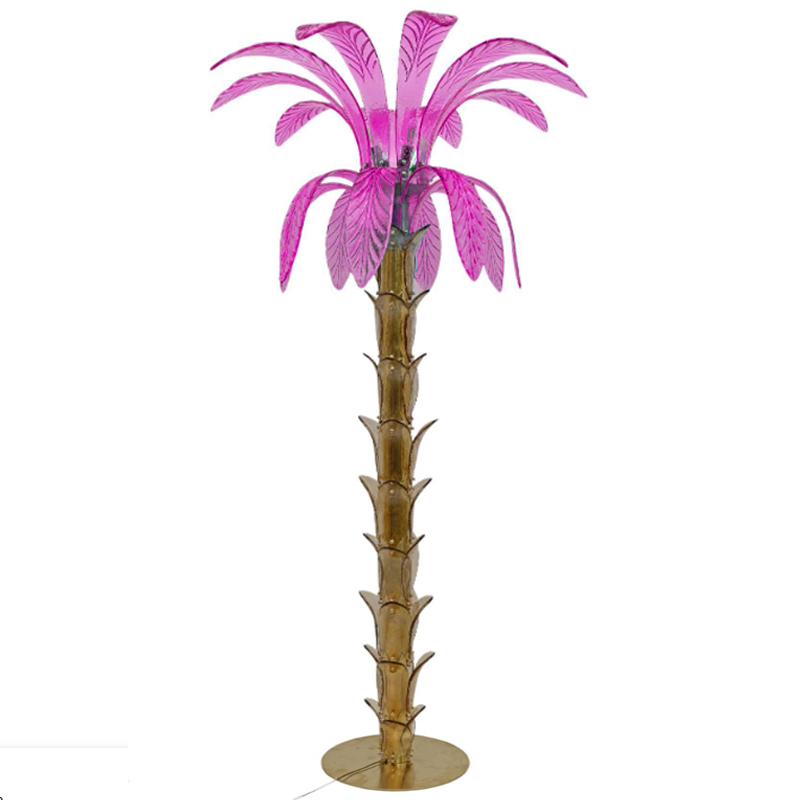 Торшер Glass Decorated Palm Floor Lamp Pink Листья Пальмы  Золотой Розовый в Кирове | Loft Concept 