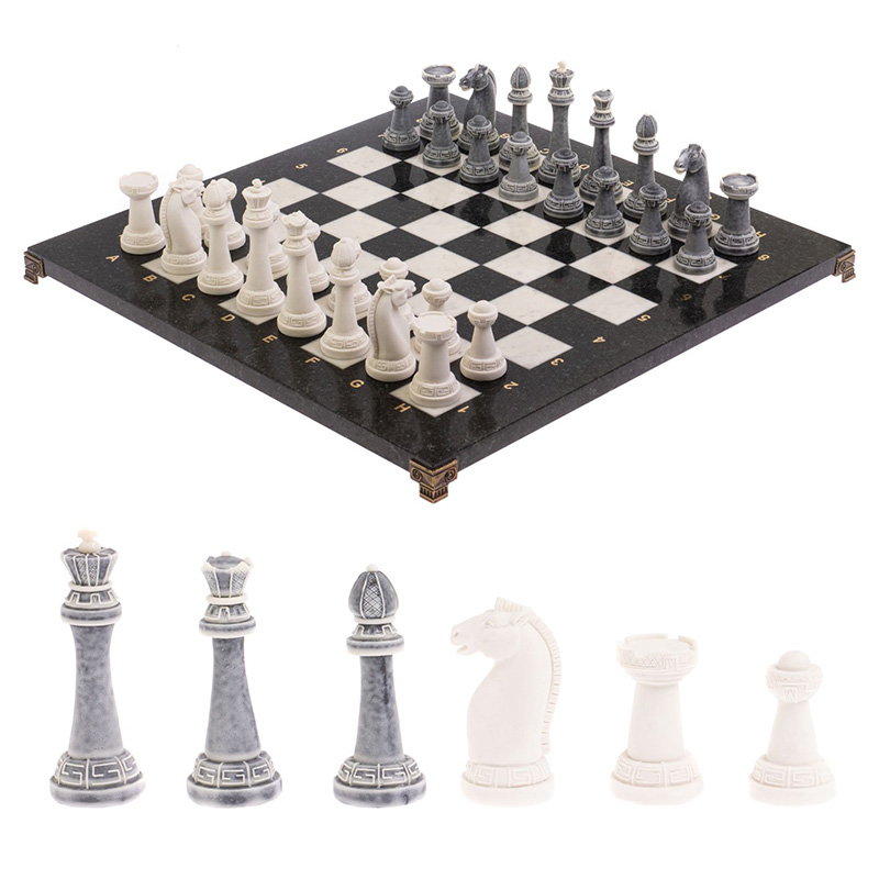Шахматы Стаунтон с доской из натуральных камней Decorative Thematic Chess Черный Серый Белый Золотой Шахматы Стаунтон с доской из натуральных камней Decorative Thematic Chess Черный Серый Белый Золотой в Кирове | Loft Concept