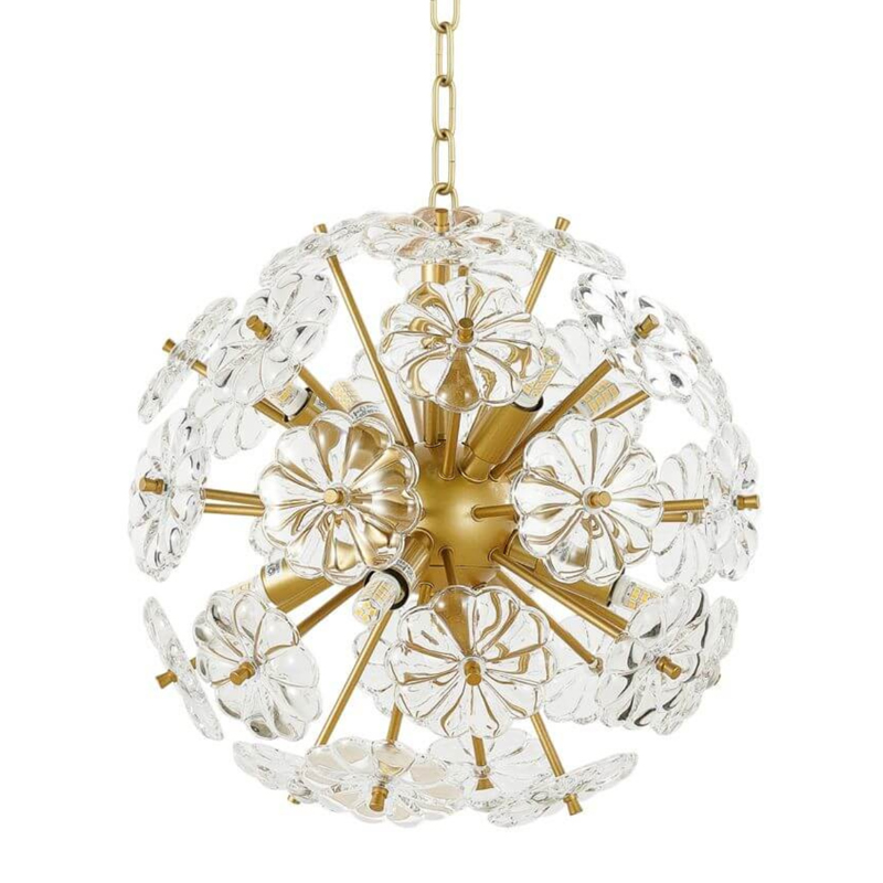 Люстра Glass Flowers Sputnik Chandelier D 32 матовое золото Прозрачное Стекло Люстра Glass Flowers Sputnik Chandelier D 32 матовое золото Прозрачное Стекло в Кирове | Loft Concept