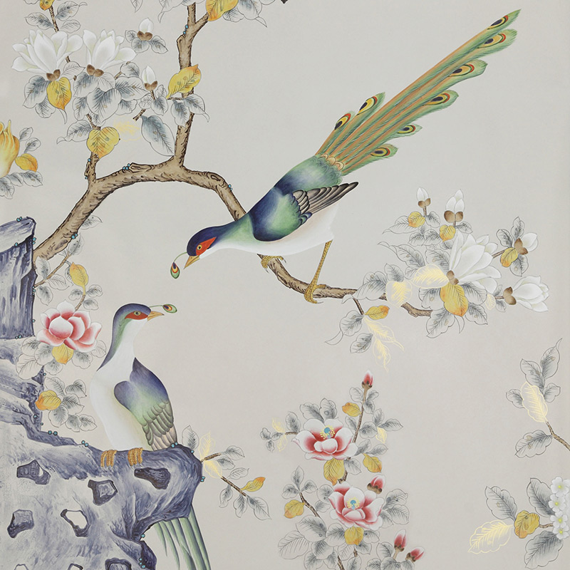 Обои ручная роспись Japanese Garden Colourway SC-252 on grey dyed paper Обои ручная роспись Japanese Garden Colourway SC-252 on grey dyed paper в Кирове | Loft Concept