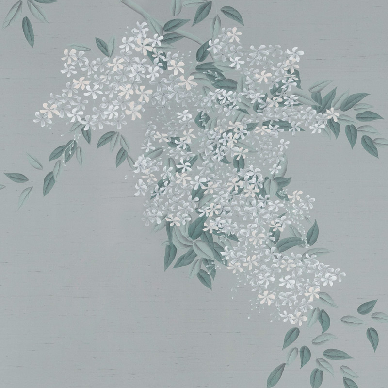 Обои ручная роспись Jasmine Standard colourway on Wood Ash slub silk Обои ручная роспись Jasmine Standard colourway on Wood Ash slub silk в Кирове | Loft Concept
