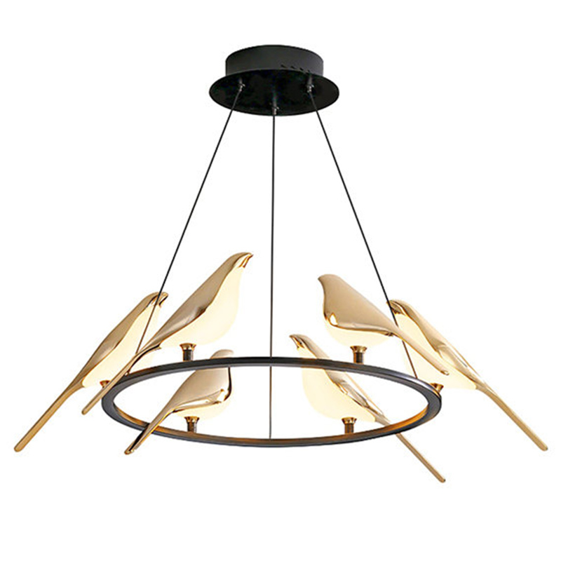 Люстра с золотыми птичками круглая NOMI Chandelier Six birds Round Глянцевое золото Черный Люстра с золотыми птичками круглая NOMI Chandelier Six birds Round Глянцевое золото Черный в Кирове | Loft Concept