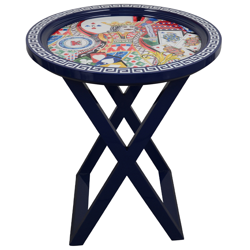 Приставной стол Playing Cards Painted Round Countertop Side Table Синий Мульти Приставной стол Playing Cards Painted Round Countertop Side Table Синий Мульти в Кирове | Loft Concept