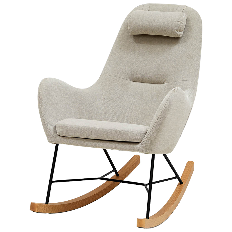 Бежевое Кресло-качалка с подушкой Rhyley Rocking Chair Бежево-серый Черный Древесина Бежевое Кресло-качалка с подушкой Rhyley Rocking Chair Бежево-серый Черный Древесина в Кирове | Loft Concept