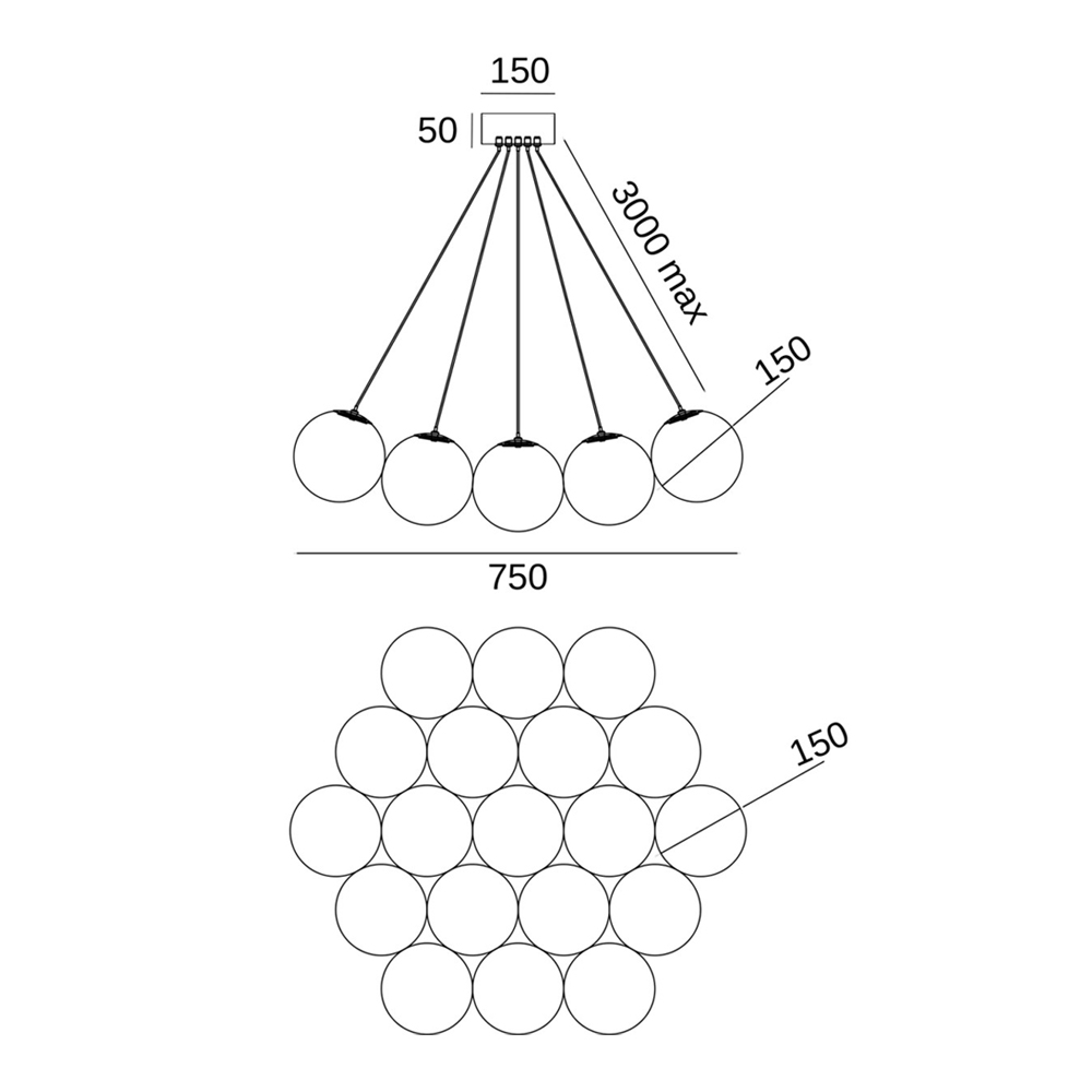 Люстра подвесная круглая с сферическими плафонами из натурального камня Glowing Spheres в Кирове