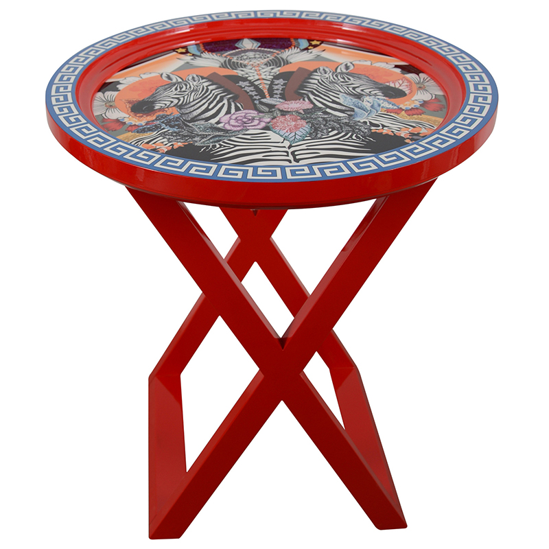 Приставной стол Zebras Painted Round Countertop Side Table Мульти Красный Приставной стол Zebras Painted Round Countertop Side Table Мульти Красный в Кирове | Loft Concept