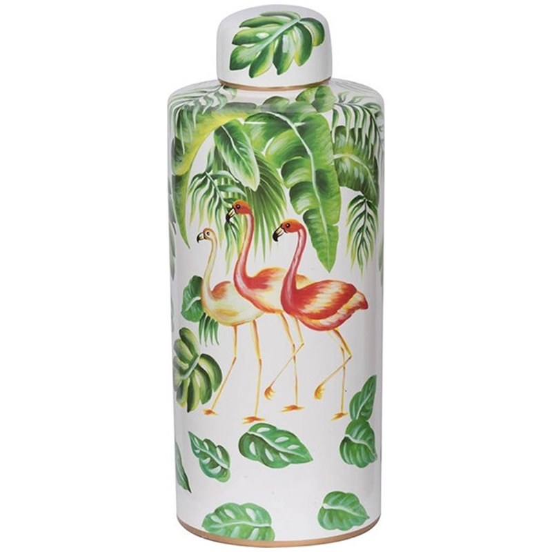 Ваза с крышкой Three Flamingos Green White Vase Белый Зеленый Красный Ваза с крышкой Three Flamingos Green White Vase Белый Зеленый Красный в Кирове | Loft Concept