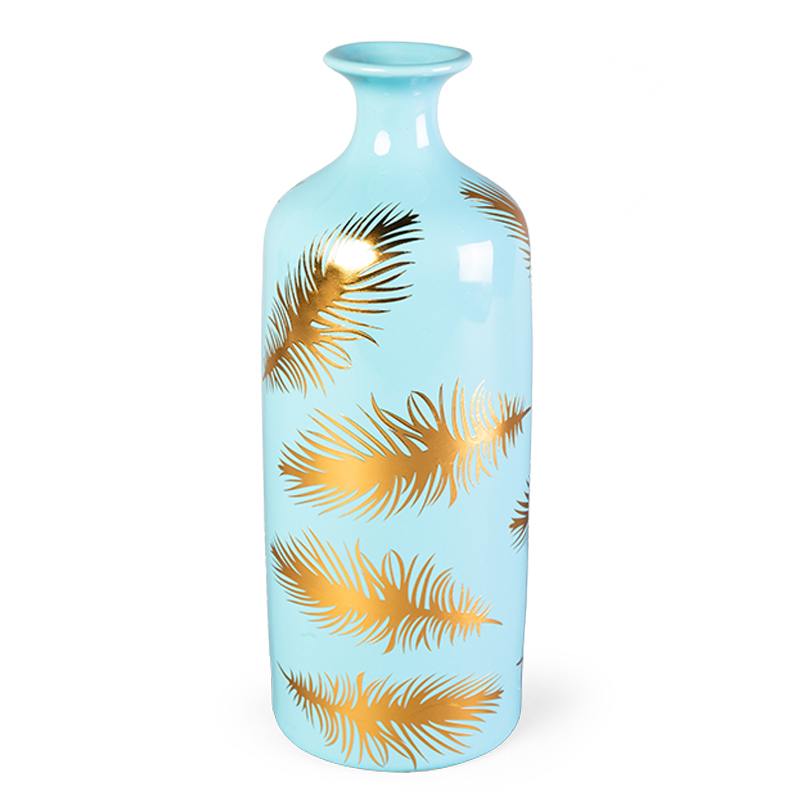 Ваза Gold feathers on blue Vase 30 Голубой Глянцевое золото в Кирове | Loft Concept 