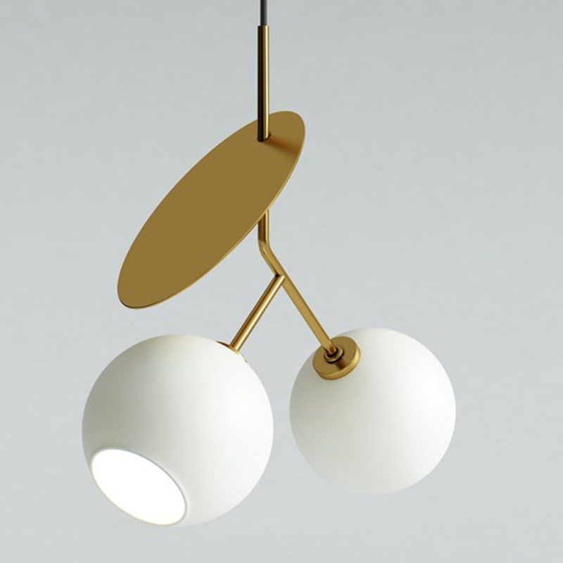 Подвесной светильник Cherry Pendant Double Gold Белое матовое стекло Черный Глянцевое золото Подвесной светильник Cherry Pendant Double Gold Белое матовое стекло Черный Глянцевое золото в Кирове | Loft Concept