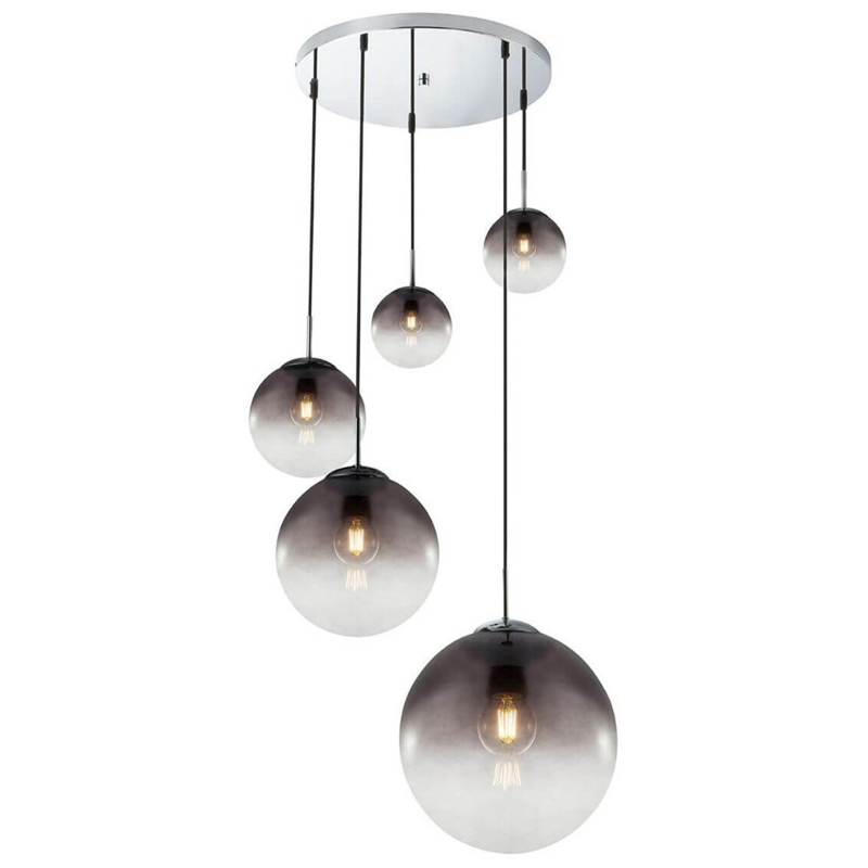 Люстра Ball Sunrise Pendant lamp smok 5 плафона Стекло Смок Хром Люстра Ball Sunrise Pendant lamp smok 5 плафона Стекло Смок Хром в Кирове | Loft Concept
