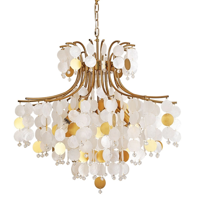 Люстра подвесная с белыми и золотыми круглыми подвесками Диаметр 70 см SHELL Chandelier Перламутровый Бронза Люстра подвесная с белыми и золотыми круглыми подвесками Диаметр 70 см SHELL Chandelier Перламутровый Бронза в Кирове | Loft Concept