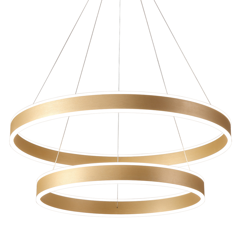 Люстра подвесная светодиодная с двумя золотистыми кольцами Диаметр 80 см Ring Horizontal Золотой Белый Люстра подвесная светодиодная с двумя золотистыми кольцами Диаметр 80 см Ring Horizontal Золотой Белый в Кирове | Loft Concept