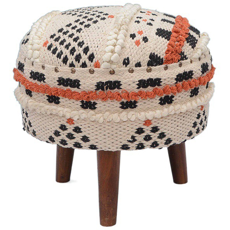 Пуф India Multicolor Ornament Wood Pouf II Белый Черный Коричневый Оранжевый Пуф India Multicolor Ornament Wood Pouf II Белый Черный Коричневый Оранжевый в Кирове | Loft Concept