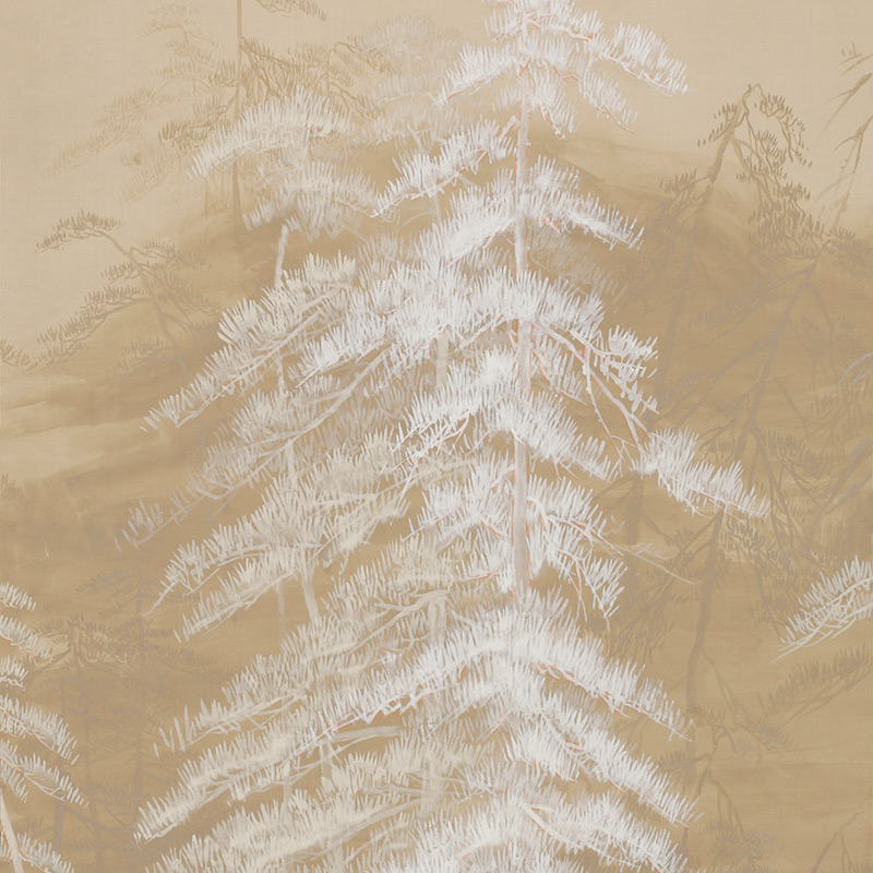 Обои ручная роспись Abstract Pines Original colourway on Stone Ochre dyed silk Обои ручная роспись Abstract Pines Original colourway on Stone Ochre dyed silk в Кирове | Loft Concept