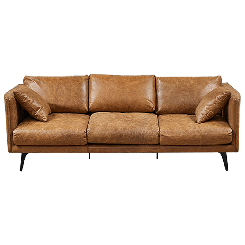 Диван Caramel Leather Triple Sofa Карамель Черный Диван Caramel Leather Triple Sofa Карамель Черный в Кирове | Loft Concept