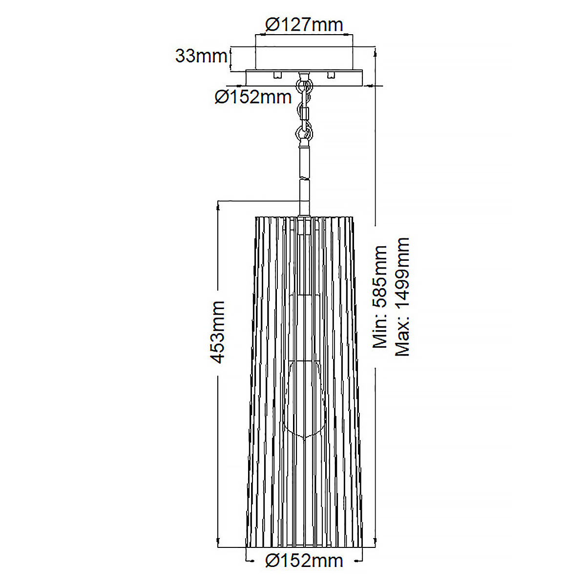 Подвесной светильник с узким цилиндрическим абажуром из черных вертикальных реек Kichler в Кирове