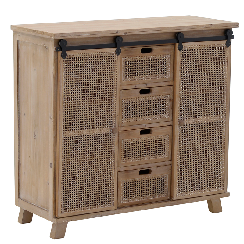 Комод из дерева и ротанга Rosita Wood chest of drawers Бежево-серый Черный Комод из дерева и ротанга Rosita Wood chest of drawers Бежево-серый Черный в Кирове | Loft Concept