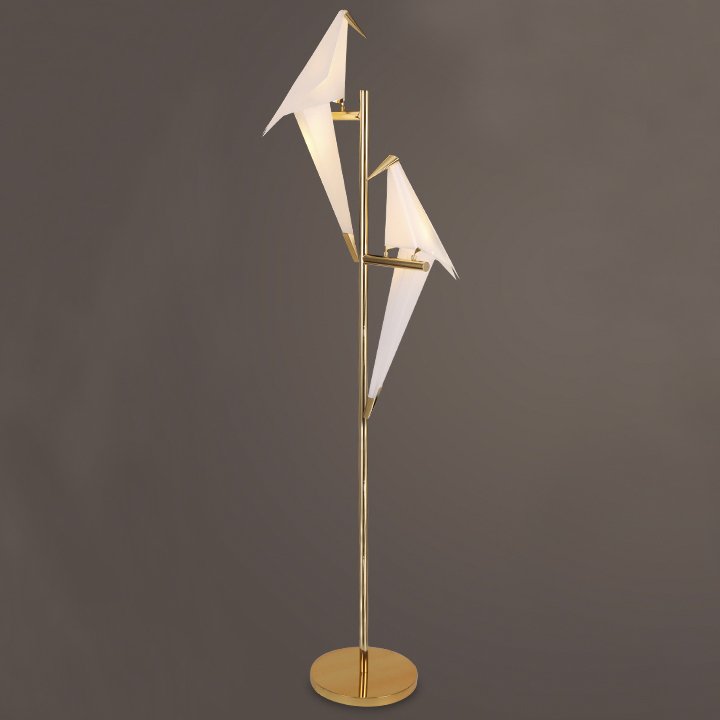Торшер Origami Bird Floor two lamps Латунь Белый Торшер Origami Bird Floor two lamps Латунь Белый в Кирове | Loft Concept