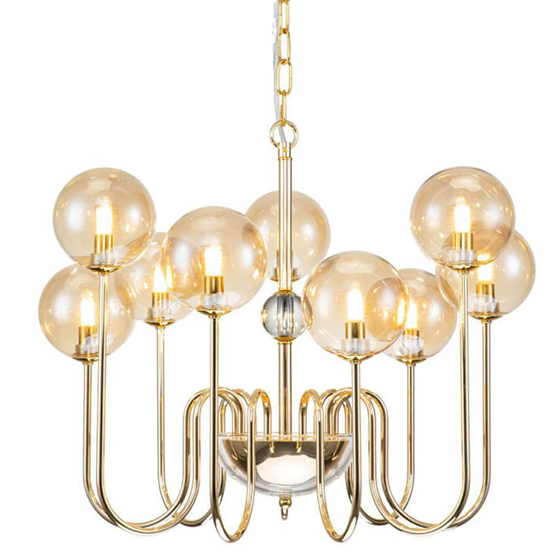Люстра Sheiry Glass Ball Chandelier 9 Глянцевое золото Янтарный Люстра Sheiry Glass Ball Chandelier 9 Глянцевое золото Янтарный в Кирове | Loft Concept