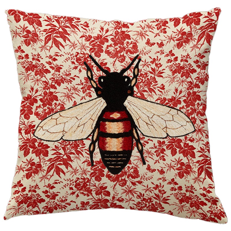 Декоративная подушка Стиль Gucci Bee Красный Бежевый Черный Декоративная подушка Стиль Gucci Bee Красный Бежевый Черный в Кирове | Loft Concept