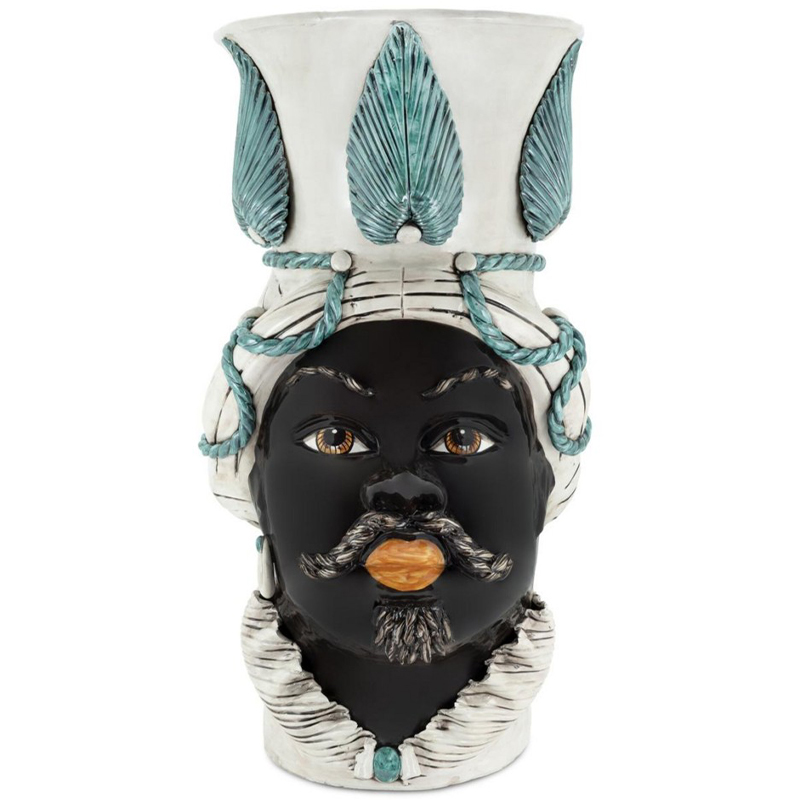 Ваза Vase Moro Man Giant With Leaf Malachite Бежевый Бирюзовый Черный в Кирове | Loft Concept 