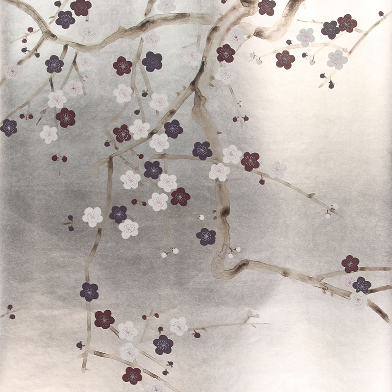 Обои ручная роспись Plum Blossom Lavender on Tarnished Silver gilded paper Обои ручная роспись Plum Blossom Lavender on Tarnished Silver gilded paper в Кирове | Loft Concept